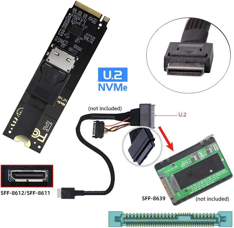 CY Adapter 2280 PCI-E4.0 M.2 M-Key NVME to Oculink SFF-8612 SFF-8611 Host Adapter with Linear Redriver for U.2 SSD eGPU Over Long Cable Lengths - Image 2